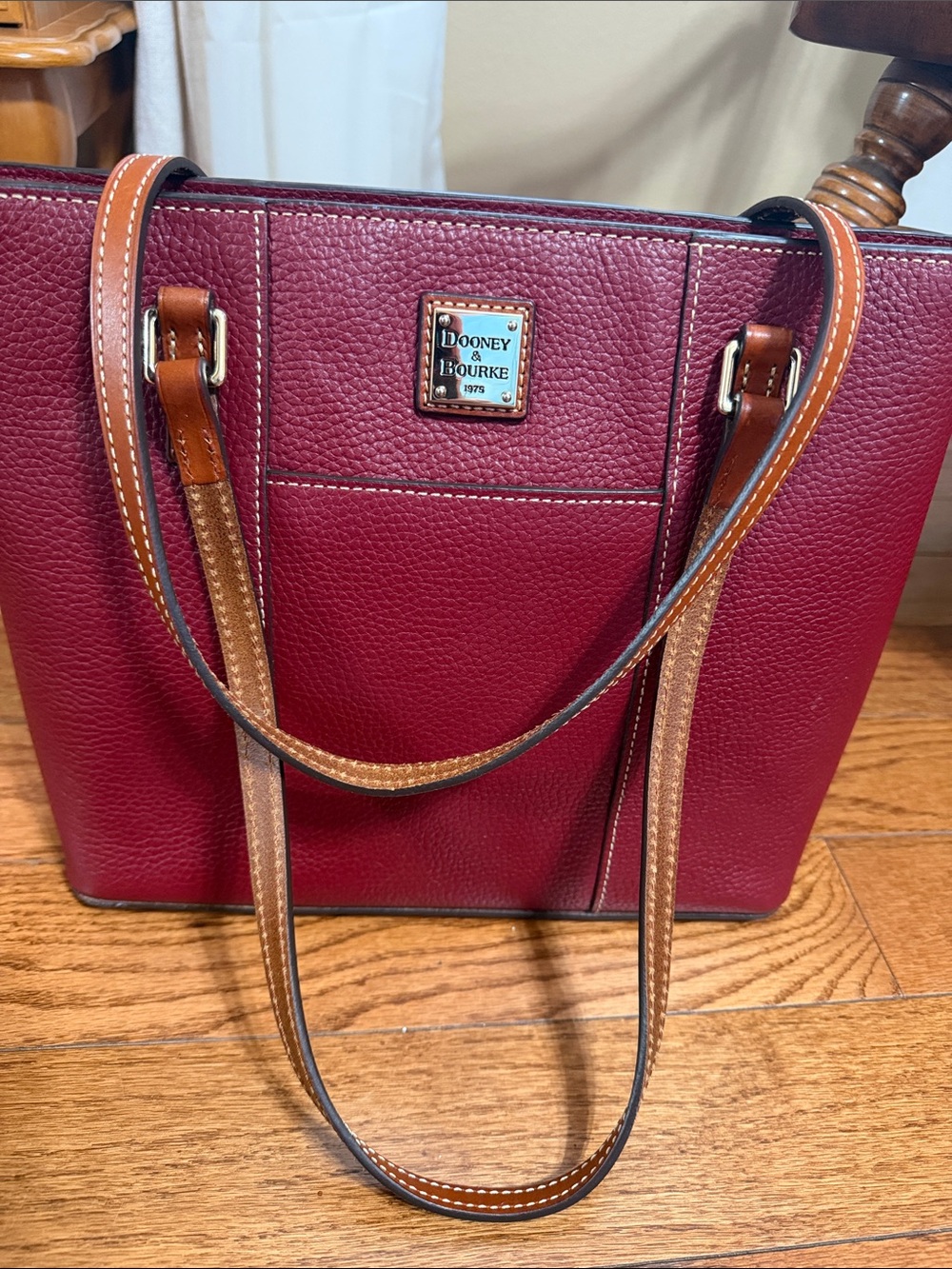 Dooney & Bourke Burgundy Tote with Tan Leather Straps NWOT